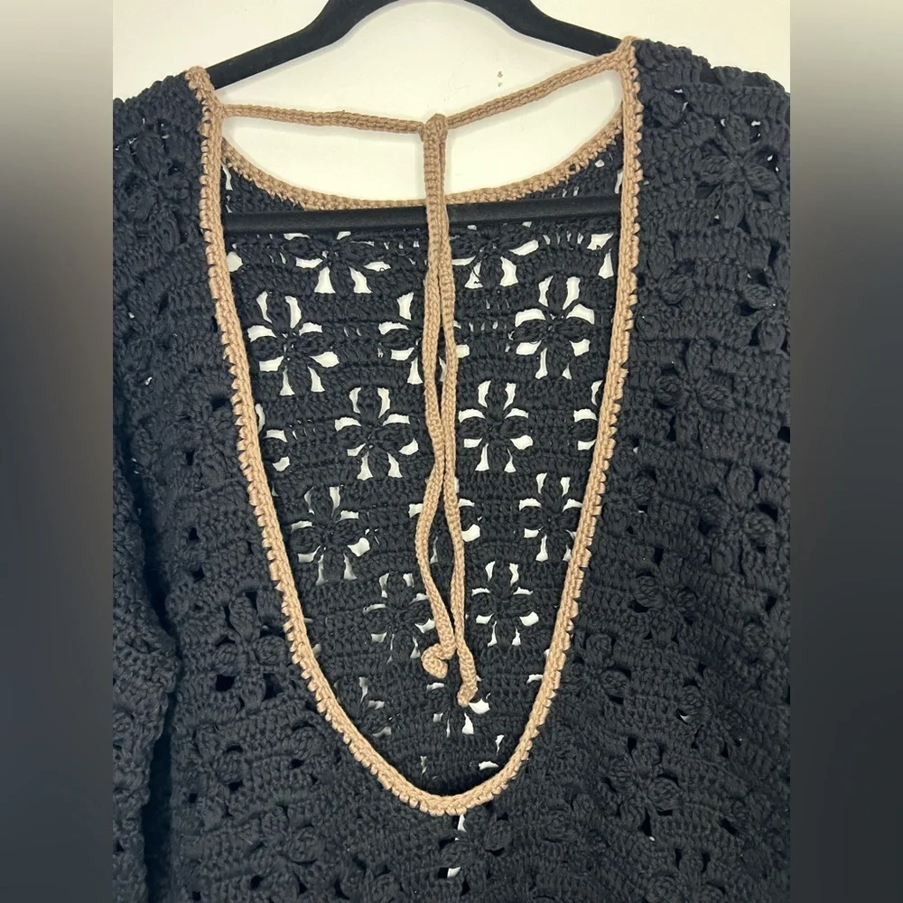 Free People Rue Crochet Tunic XS in Black NWT